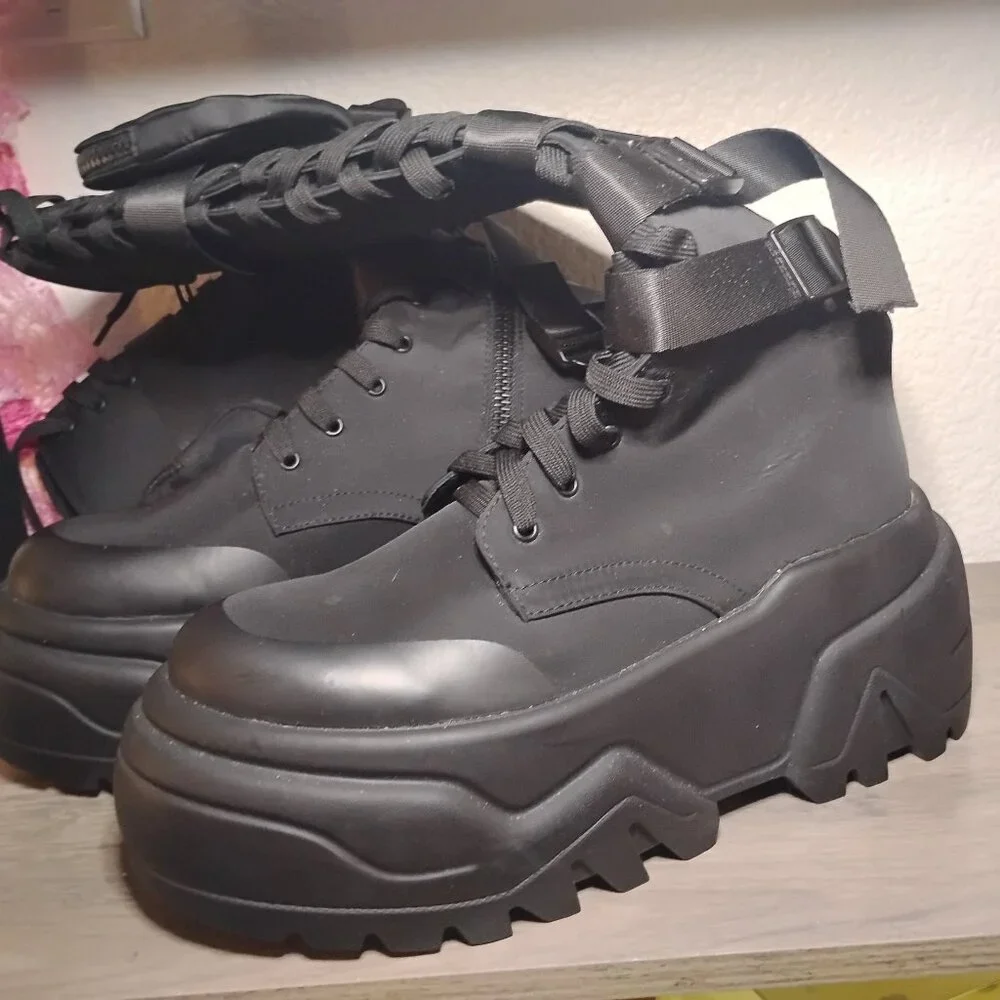 Poster Girl Dolls Kill Mad hustle Knee High combat boots womens size 11 - Picture 5 of 11
